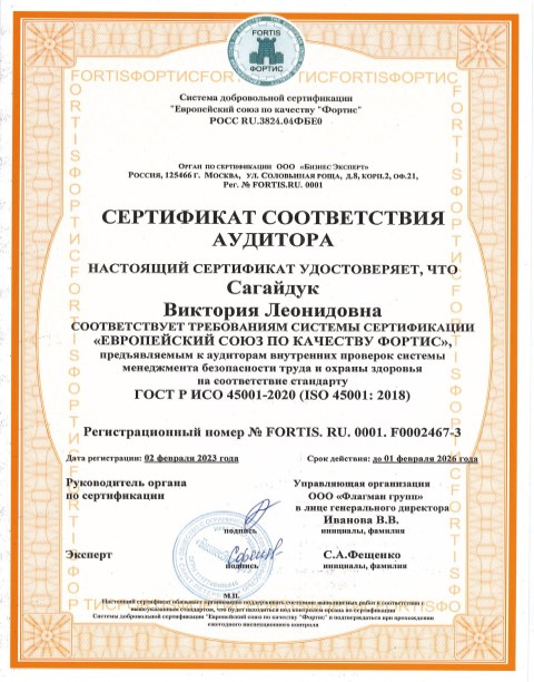 Сертификат соответствия Аудитора